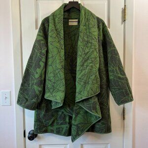 Laurie Jacobi Wool Draped Open Front Jacket Pine Needle Design - Size Small